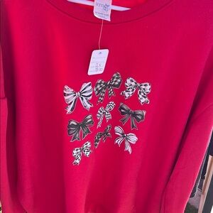 Terra & Sky Red Crew Neck Sweater with Festive Bow Design